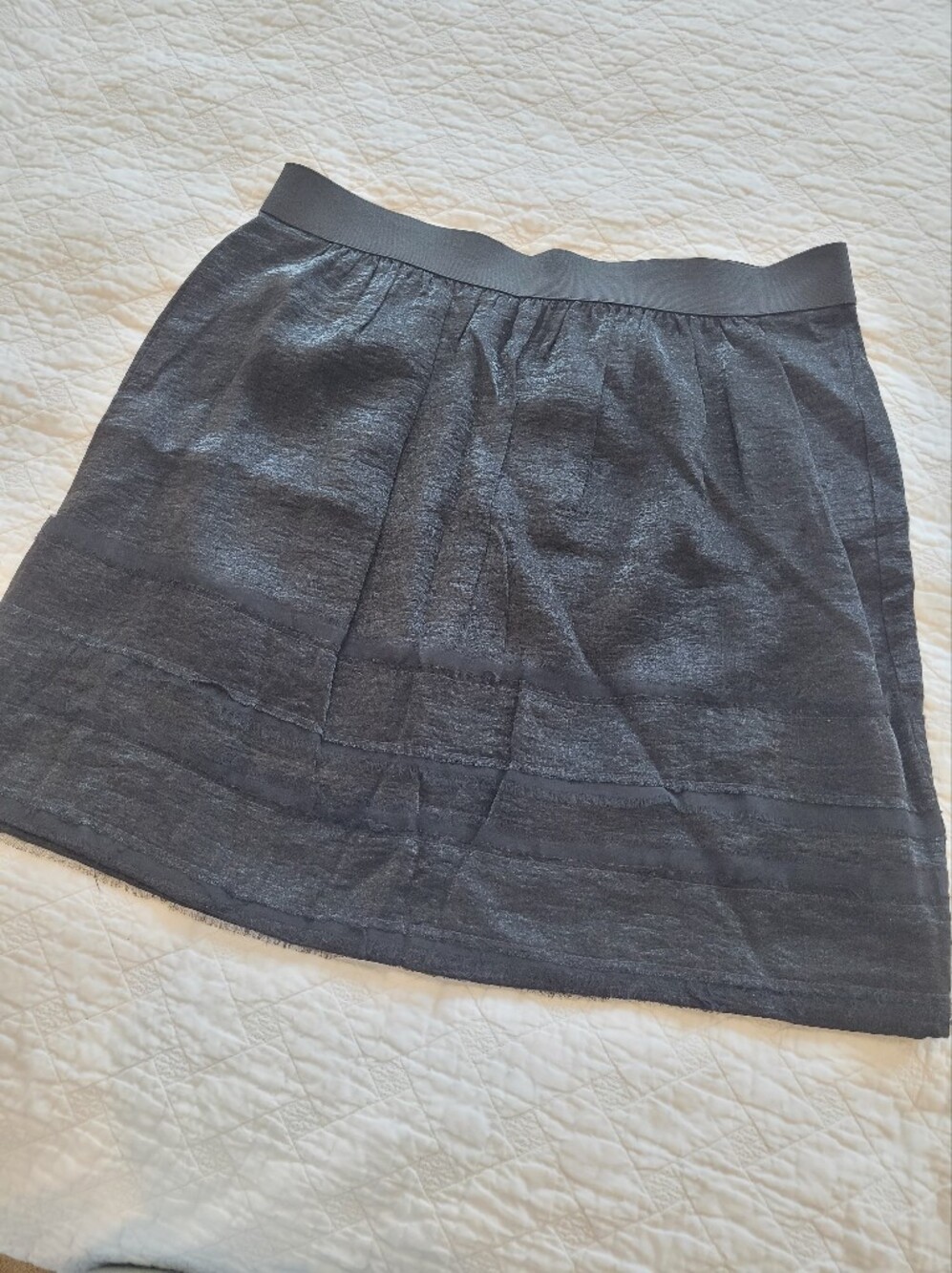 Classic Black Shiny Gauze Tiered Y2K Skirt XPL Ann Taylor Loft